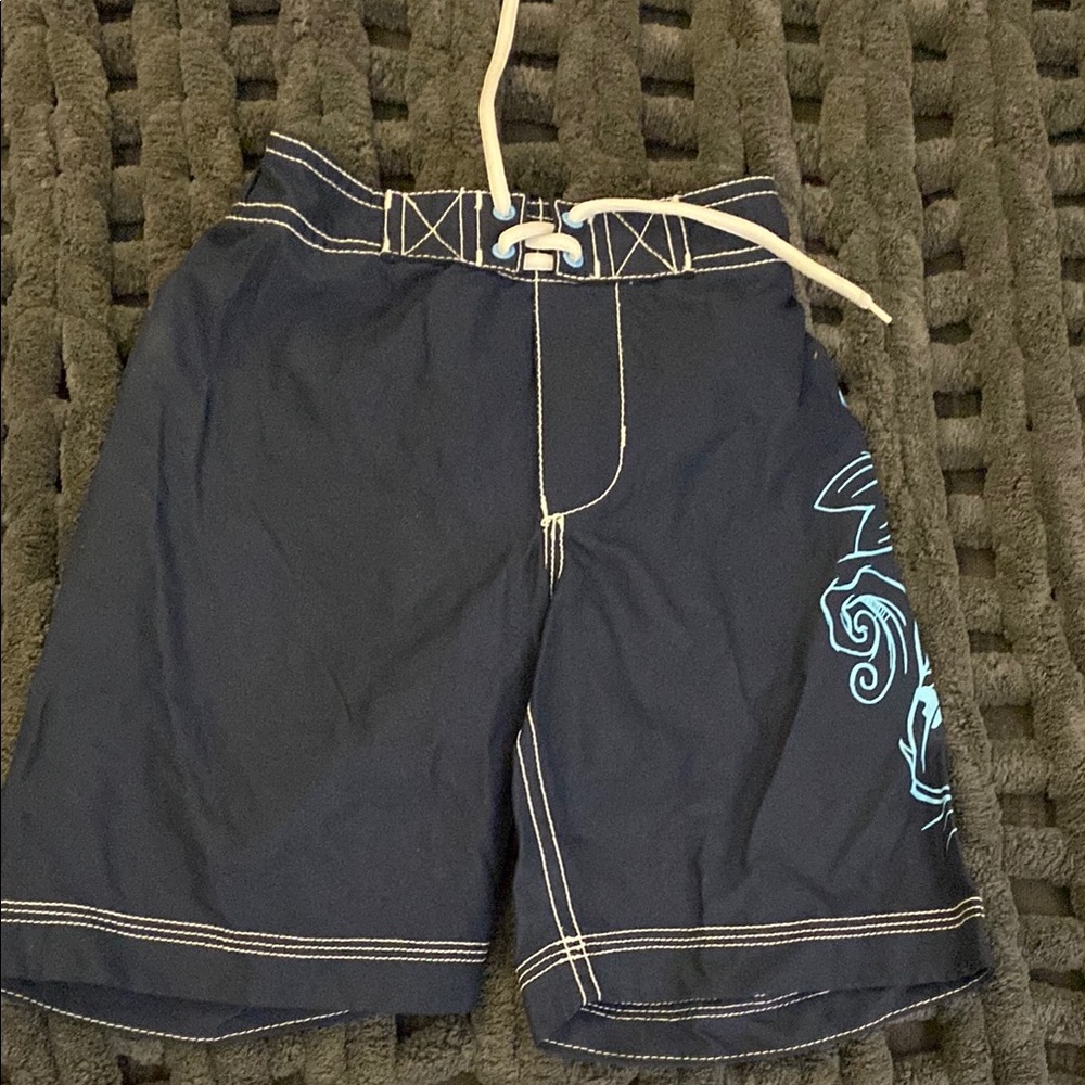 Old Navy Black and Blue Swim Trunks with Tribal Design